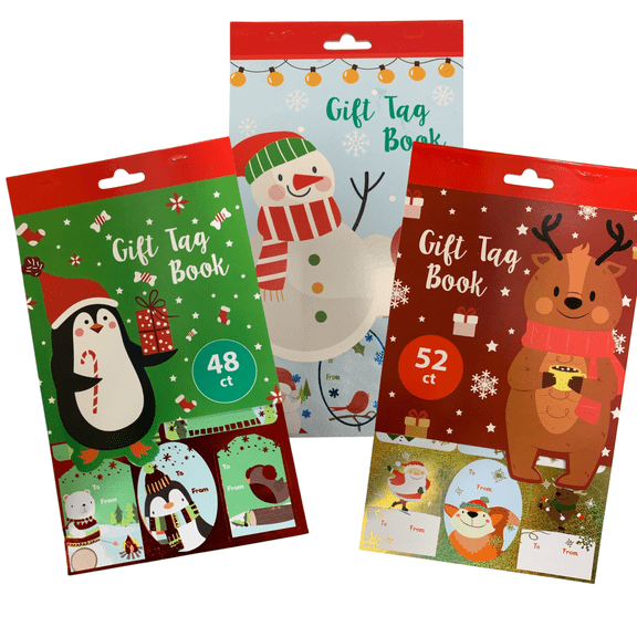 Christmas Gift Tag Sticker Books 148 Ct Peel & Stick To/From Labels 3 Holiday Designs (Penguin, Snowman, Reindeer)
