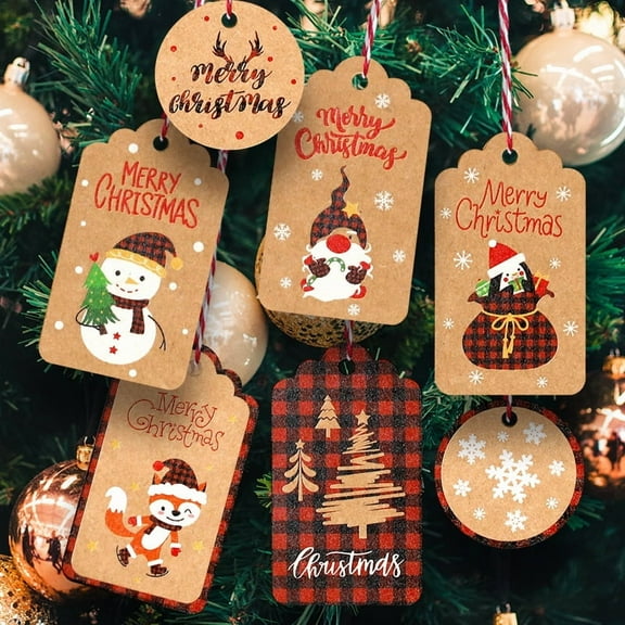 Christmas Gift Tags 100 Count with Untied String Brown Kraft Paper Christmas Tags for Gifts, Christmas Gift Tags with String for Christmas Gift Wrap, Wedding Candy Cookies Sugar Bag