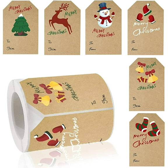 Christmas Gift Tags, 250PCS Christmas Gift Labels, Christmas Self Adhesive Gift Sticker Tags to from Christmas Gift Name Tags for Envelopes,Bag Seals,Packaging