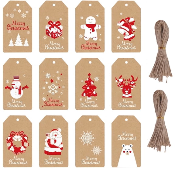 Christmas Gift Tags with String, 96 PCS for Presents and Gift Bags, Kraft
