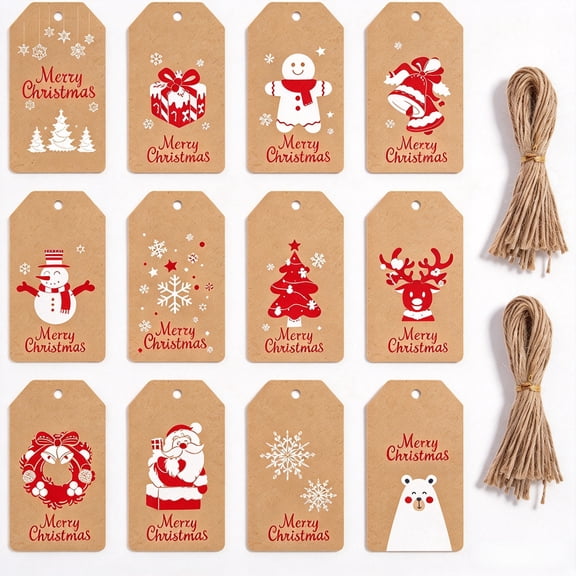 Christmas Gift Tags with String, 96 PCS for Presents and Gift Bags, Kraft
