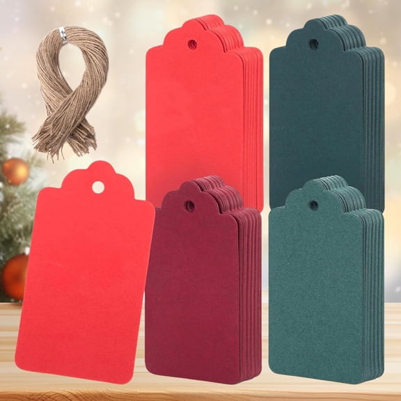 Christmas Gift Tags with String Red Green Paper Santa Labels for Holiday Party Decorations
