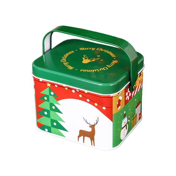 Christmas Gift Tinplate Candy Cookie Storage Box with Lid and Handle Multifunctional Decorative Metal Gift Box for Festive Biscuits Box Festive Ambiance Portable Iron Box Picnic Dessert Storage Box