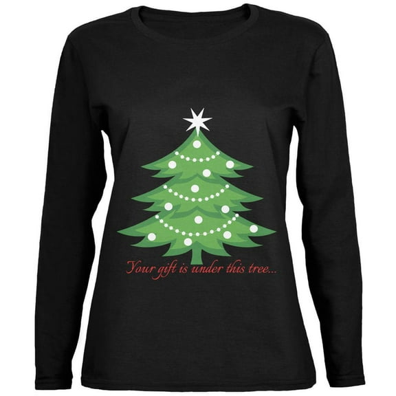 Christmas Gift Under Tree Black Womens Long Sleeve T-Shirt - Small