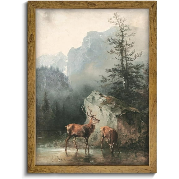 Christmas Gift - Unframed Canvas Wall Art, Landscape Canvas Print Painting Wall Art - Colorful Fall Animal Deer Pictures, Vintage Wall Decor Rustic Deer Painting, Unframed Ready To Hang