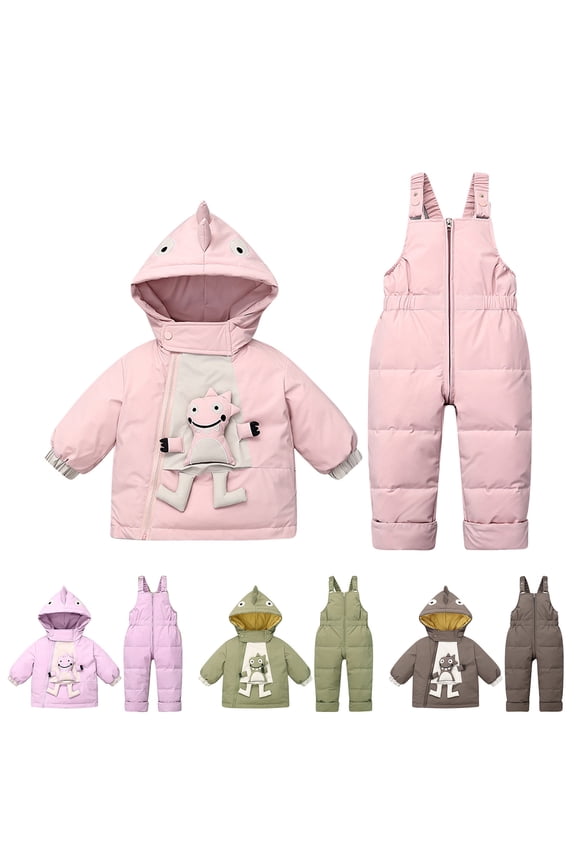Christmas Gift Winter Kids Boys Ski Suit Pants Jackets Sets Boys Girls Fashion Solid Color Down Jackets Keep Thickening Warm Outdoor Coat Jumpsuit Set Pink 12 Months