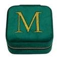 thumbnail image 1 of Christmas Gift for Women - Stocking Stuffers, Plush Velvet Travel Jewelry Case Organizer, Small Jewelry Box Custom, Birthday Gift for Women Her, Personalized Gifts - Letter M, Green, 1 of 7