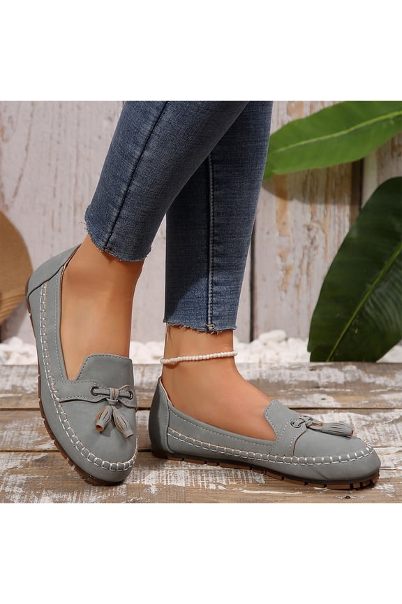 Christmas Gift Women's Flats Shoes Ballet Flats Dress Shoes Women's Fashion Casual Style Tassel Soft Solid Color Bottom Flat Loafers Shoes Gray 38