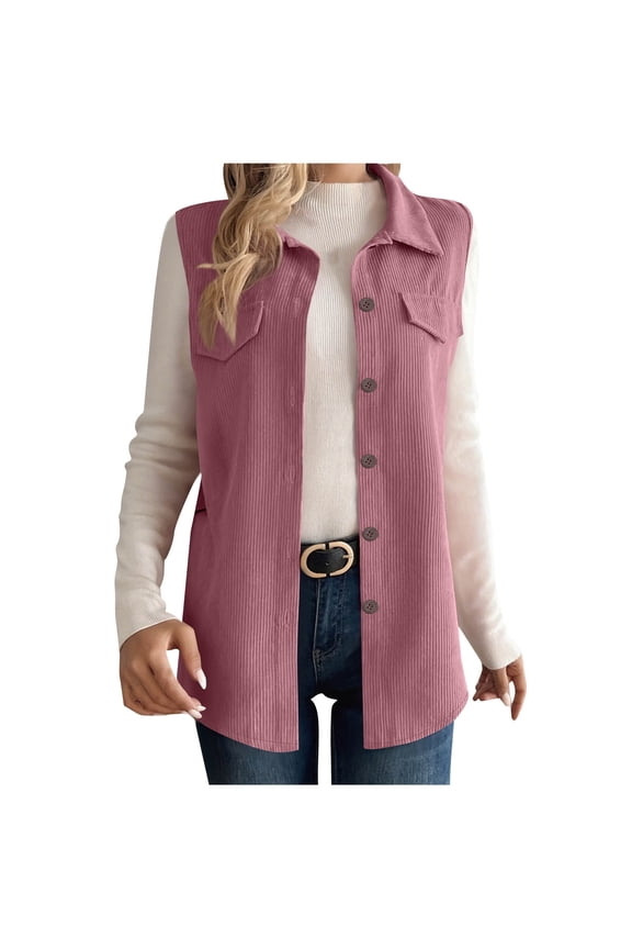 Christmas Gift Women's Oversized Sherpa Vest Women's Fashion Solid Color Sleeveless Blouses Turndown Collar Tank Coat Pink L