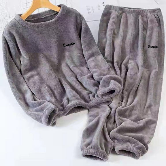 Christmas Gift Womens Fuzzy Fleece Pajama Sets Long Sleeve Jogger Sets Women's Loose Solid Color And Winter Thick And Velvet Warm Velvet Pajama Set,Gray,Free Size