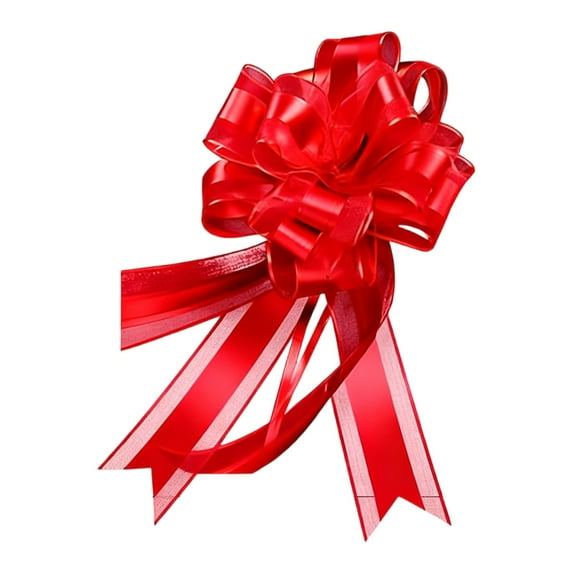 Christmas Gift Wrap Bows, Decorative Ribbon Pull Bows, Set Of 10 Gold and Wine Red Sheer Bows for Holiday Party Decoration, Plastic Material, 16.54 Inch Size