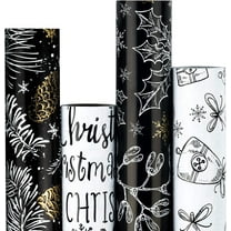 Christmas Gift Wrapping Paper Classic Black and White Style Designs Wrap Paper Birthday, 4 Rolls, 58"x23" Per Roll