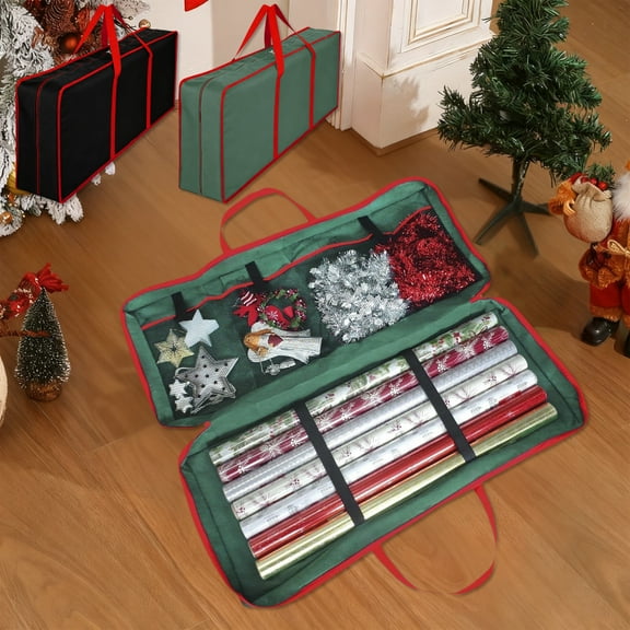 Christmas Gift Wrapping Paper Organizer with Inner Pockets for Bows Ribbons and Gift Wrap 36.6 Inches Long Tear Resistant Moisture Proof Storage Box Space Saving Design