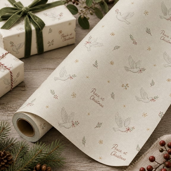 Christmas Gift Wrapping Paper Roll Dove Print Paper for Holiday Gift Wrap for Christmas Gifting