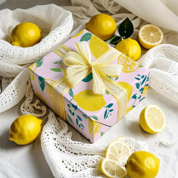 Gift Wrapping Paper Roll 58" x 23", Lemon Fruit , Decorative Printed Gift Wrap, Easy Cut & Fold, Durable Paper for Birthday, Holiday, Party and DIY Crafts,1 Roll