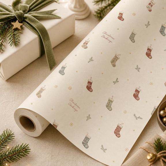 Christmas Gift Wrapping Paper Roll Mini Stocking Paper for Holiday Gift Wrapping