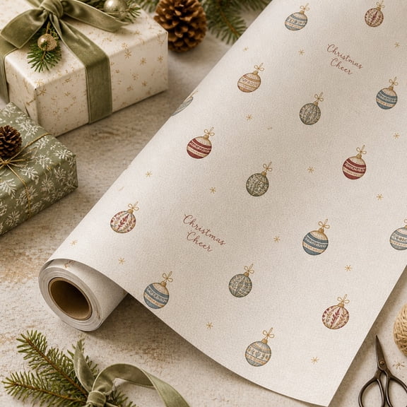 Christmas Gift Wrapping Paper Roll Single Ornament Pattern Paper for Holiday Presents and Gift Giving
