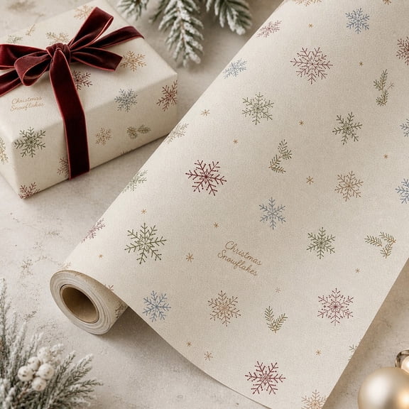 Christmas Gift Wrapping Paper Roll Snowflake Pattern Paper for Holiday Gift Wrap