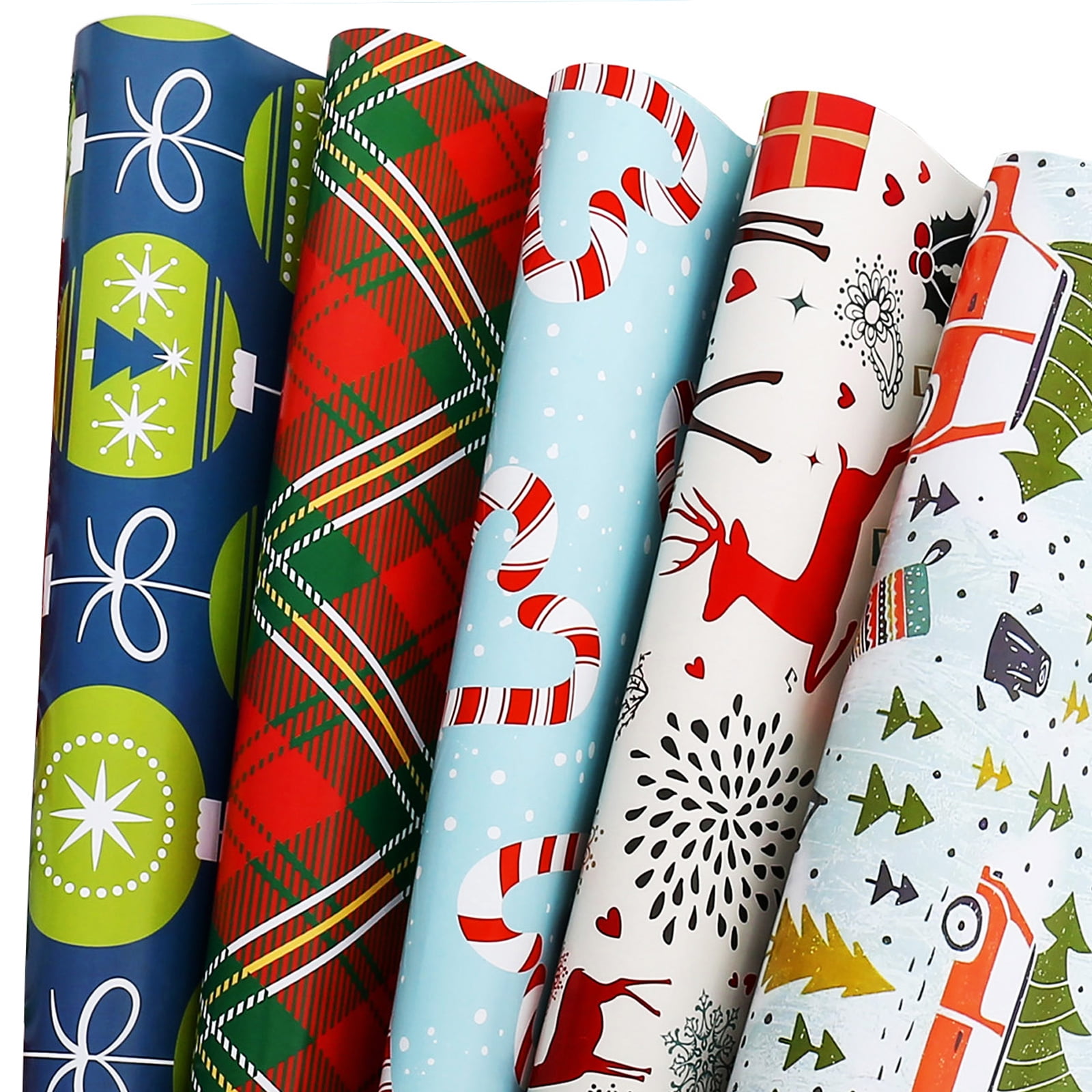Multipack Christmas Gift Wrapping Paper for Kids, Boys, Girls Elegant Xmas Patterns, 10 Sheets