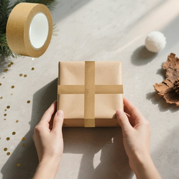 Christmas Gift Wrapping Ribbon – 42.65ft Black Strong Adhesive Paper Tape for Holiday Presents Cards DIY Crafts Scrapbooking Art Hand Tearable Repositionable Write On Decorative Packing Supply