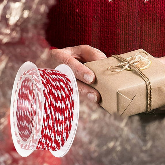 Christmas Gift Wrapping Rope | Red & White Twisted Handmade Cord | Natural Jute & Cotton Blend | 2-Color Decorative String for Gift Boxes DIY Crafts | 1 Bundle