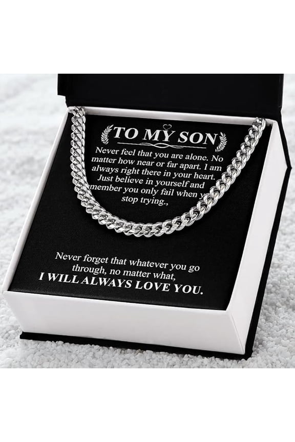Christmas Gift for Son, Mother to Son Sentimental Gifts, Gifts for Son Birthday, Gift for Stepson with Messege Card, Son Cuban Chain Necklace