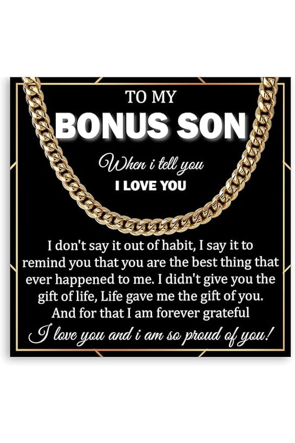 Christmas Gift for Step Son With Message Card and Gift Box, Cuban Link Chain for Stepson from Stepdad, Chain Necklace for Bonus Son from Bonus Mom