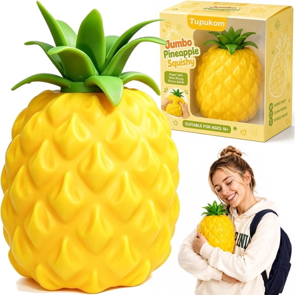 Christmas Gifts,Giant Squishy Pineapple 9.5inch Jumbo Big Cute Realistic Pineapple Stress Ball Moldable Slow Rise Relaxing Sensory Gifts Party Favors for Adults
