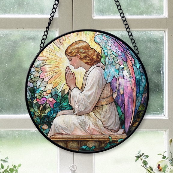 Christmas Gifts 2025 - Mystic Angel Stained Glass Hanging Ornament - Reindeer & Bells Christmas Tree Decor, Holiday Gift for Mom, Dad, Friends, Family