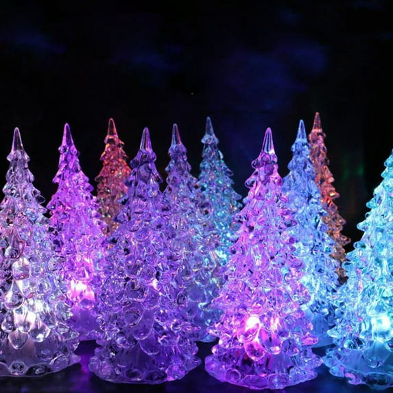 Christmas Gifts 2PCS Christmas Tree Colorful LED Acrylic Various Sizes Lights Home Office Decoration Xmas Tree Table Night Lamp