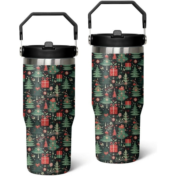 Christmas Gifts 30oz Tumbler Gifts for Women Men, Pastel Xmas Santa Claus Stainless Steel Insulated Cup, Top Handle and Flip Straw Water Bottle Mug Holiday Gift Ideal