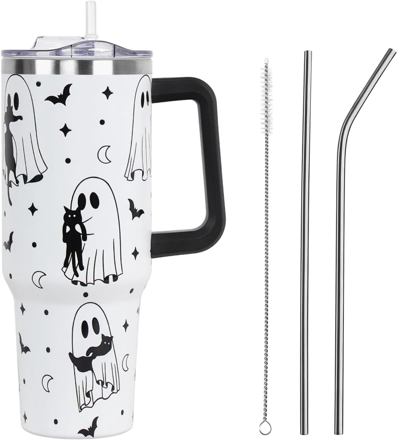 Christmas Gifts 40 oz Tumbler with Handle and Straw Lid,Cute Gifts for Women Santa Claus Sleigh Xmas Tree Vacuum Insulated Leak Proof Tumbler,Winter Holiday Accessories Stainless Steel Coffee Cup Mug