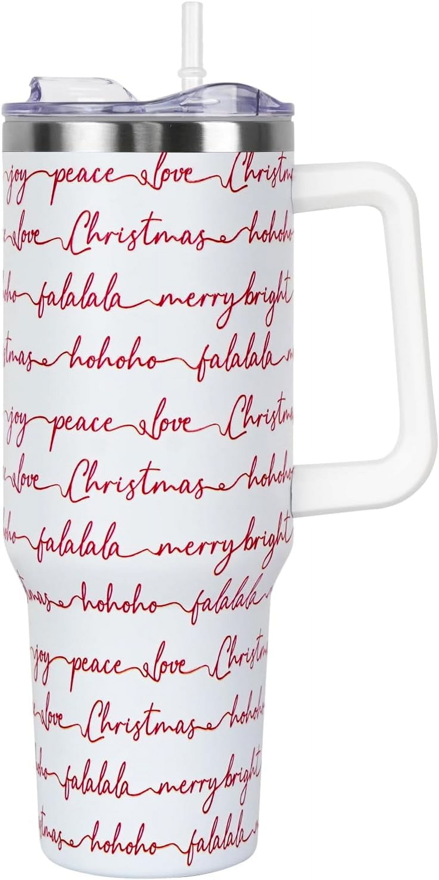 Christmas Gifts 40 oz Tumbler with Handle and Straw Lid,Cute Gifts for Women Santa Claus Sleigh Xmas Tree Vacuum Insulated Leak Proof Tumbler,Winter Holiday Accessories Stainless Steel Coffee Cup Mug