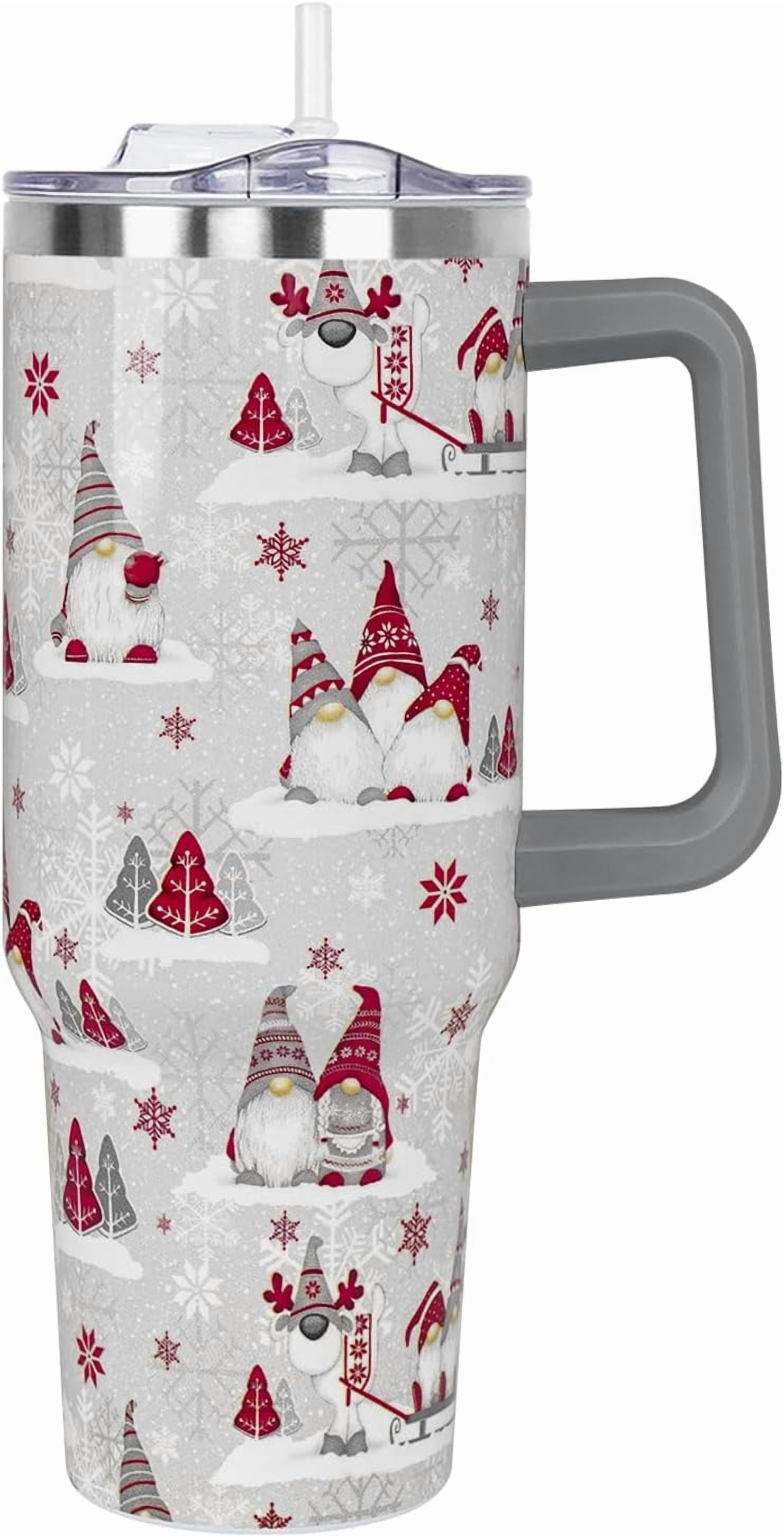 Christmas Gifts 40 oz Tumbler with Handle and Straw Lid,Cute Gifts for Women Winter Gnome Vacuum Insulated Leak Proof Tumbler,Holiday Accessories Stainless Steel Coffee Cup Mug (Red)