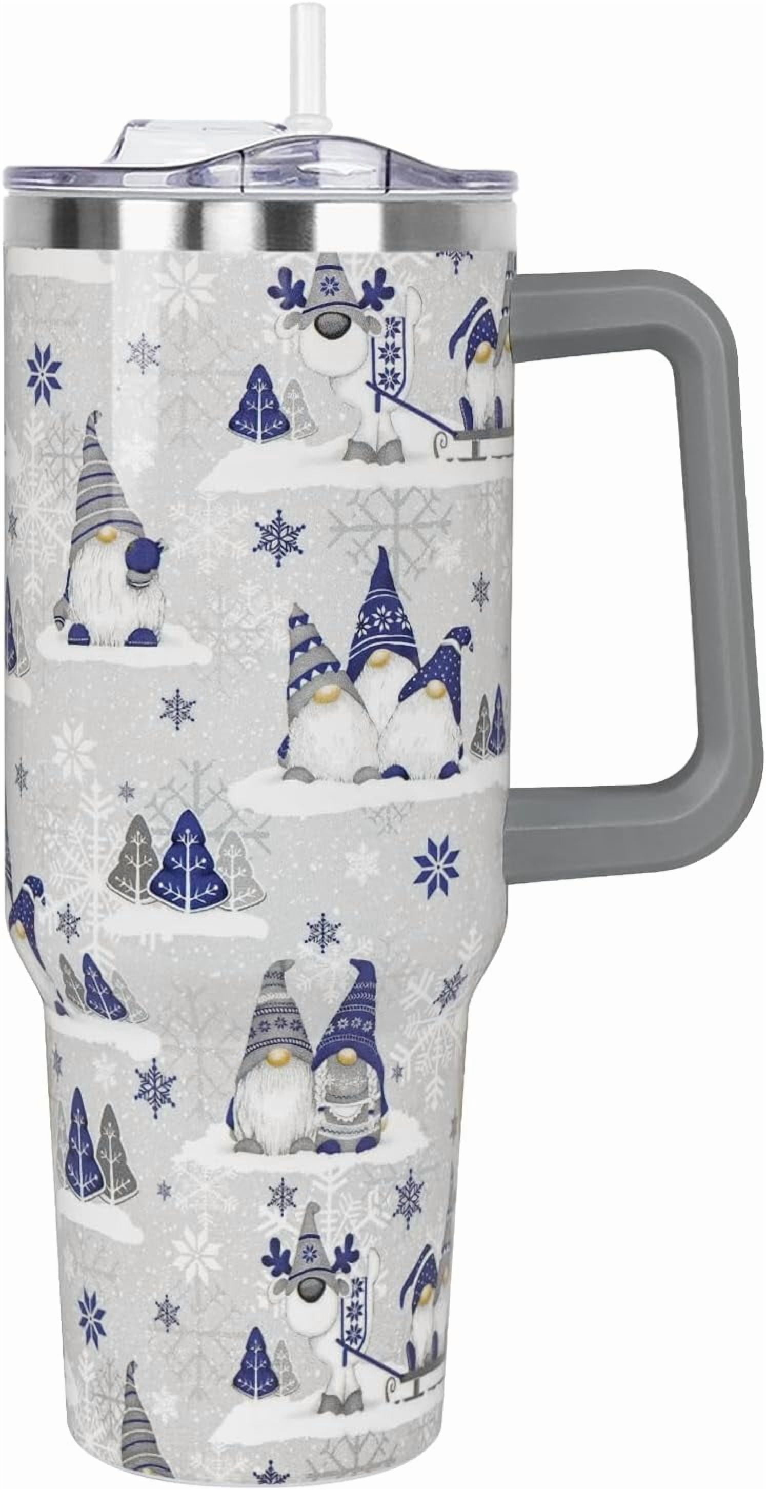 Christmas Gifts 40 oz Tumbler with Handle and Straw Lid,Cute Gifts for Women Winter Gnome Vacuum Insulated Leak Proof Tumbler,Holiday Accessories Stainless Steel Coffee Cup Mug (Blue)