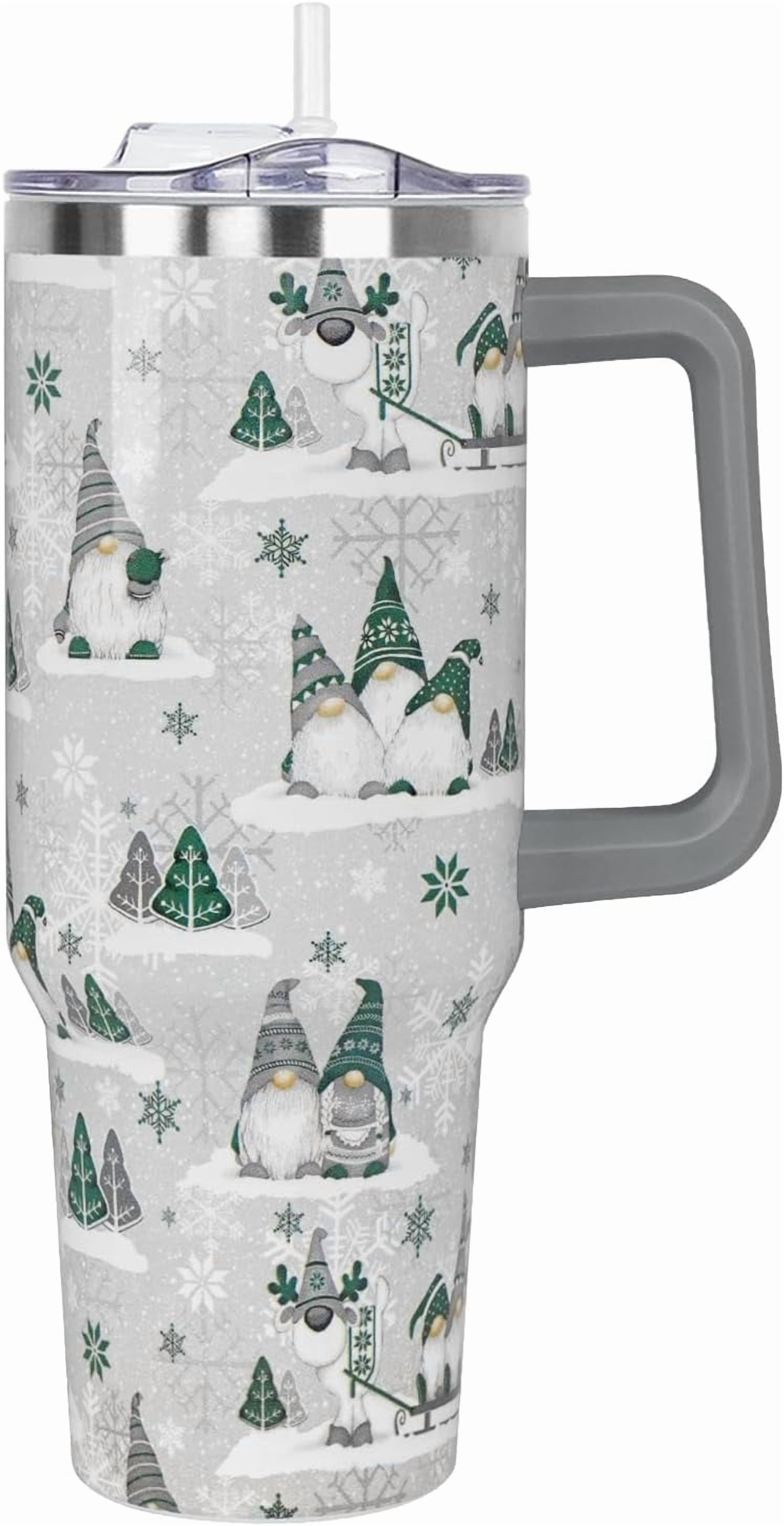 Christmas Gifts 40 oz Tumbler with Handle and Straw Lid,Cute Gifts for Women Winter Gnome Vacuum Insulated Leak Proof Tumbler,Holiday Accessories Stainless Steel Coffee Cup Mug (Green)