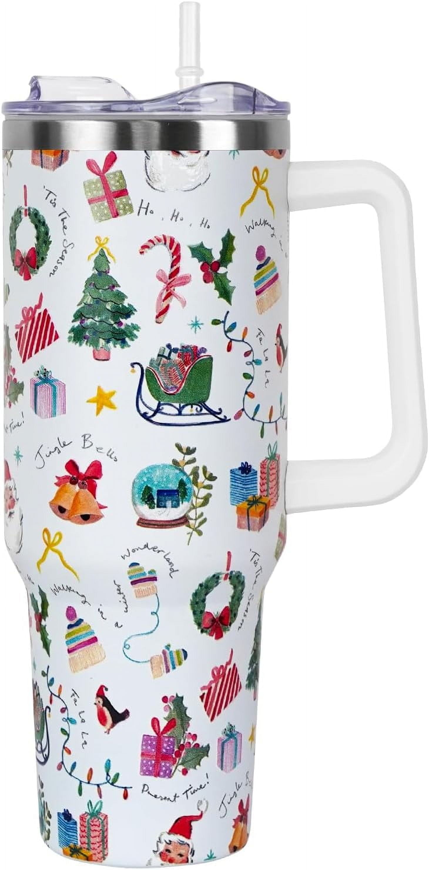 Christmas Gifts 40 oz Tumbler with Handle and Straw Lid,Cute Gifts for Women Snow Globe Xmas Tree Lights Vacuum Insulated Leak Proof Tumbler,Winter Holiday Accessories Stainless Steel Coffee Cup Mug