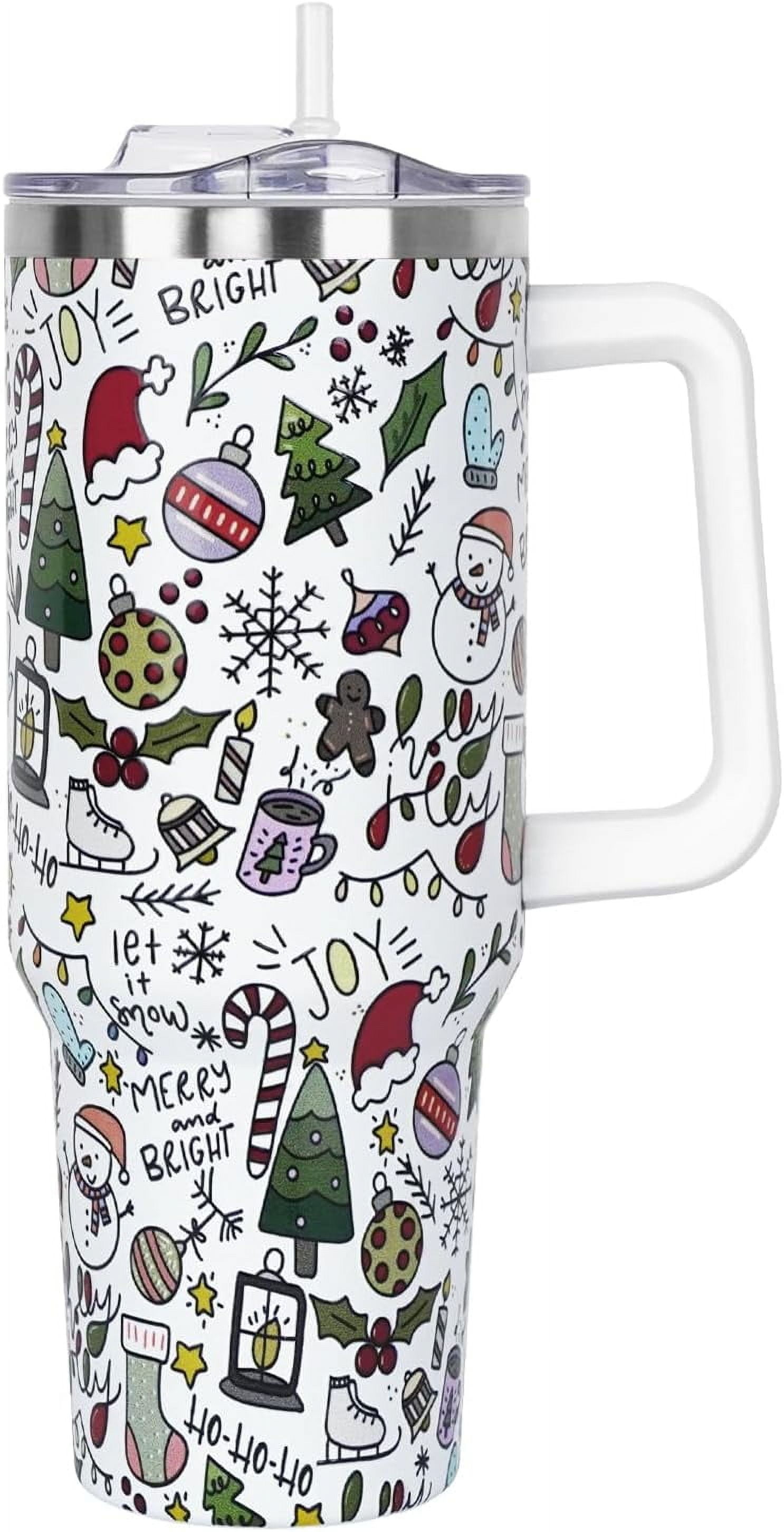 Christmas Gifts 40 oz Tumbler with Handle and Straw Lid,Cute Gifts for Women Snowman Xmas Tree Snowflake Vacuum Insulated Leak Proof Tumbler,Winter Holiday Accessories Stainless Steel Coffee Cup Mug
