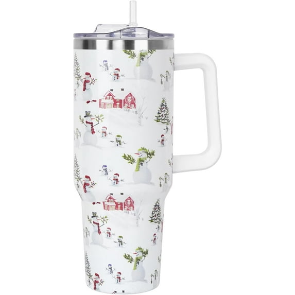 Christmas Gifts 40 oz Tumbler with Handle and Straw Lid,Cute Gifts for Women Snowman Xmas Tree Vacuum Insulated Leak Proof Tumbler,Winter Holiday Accessories Stainless Steel Coffee Cup Mug