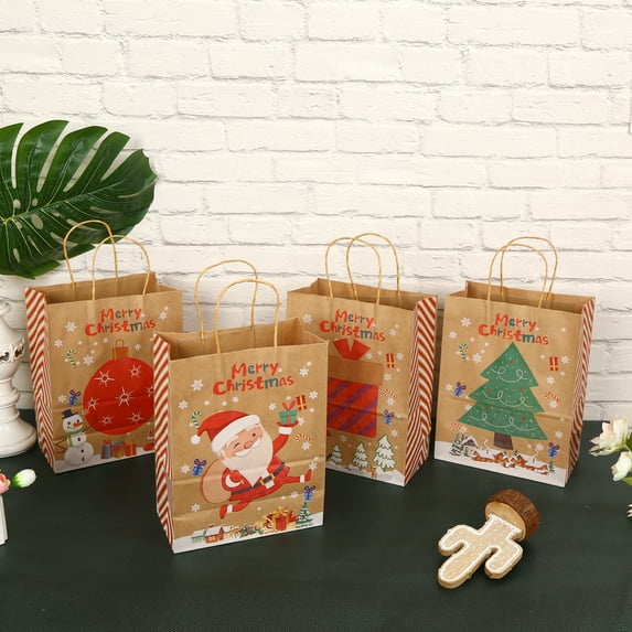 Christmas Gifts Bags, 12 Pack Medium Size Kraft Paper Bags with Handle for Holiday Gifts