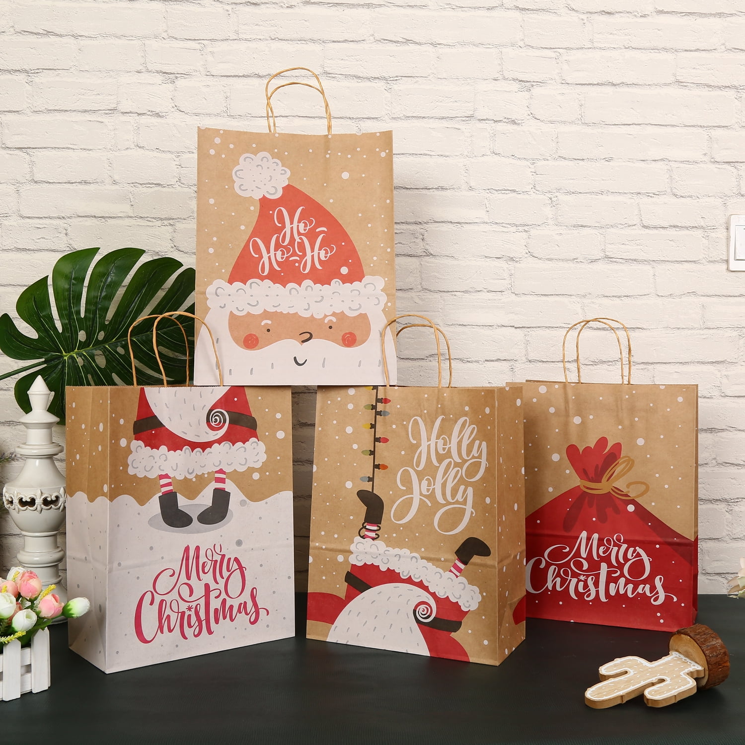 Christmas Gifts Bags 12 Pack Small Size Kraft Paper Bags with Handle for Holiday Gifts