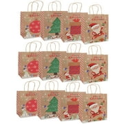 Christmas Gifts Bags, 12 Pack Small Size Kraft Paper Bags with Handle for Holiday Gifts