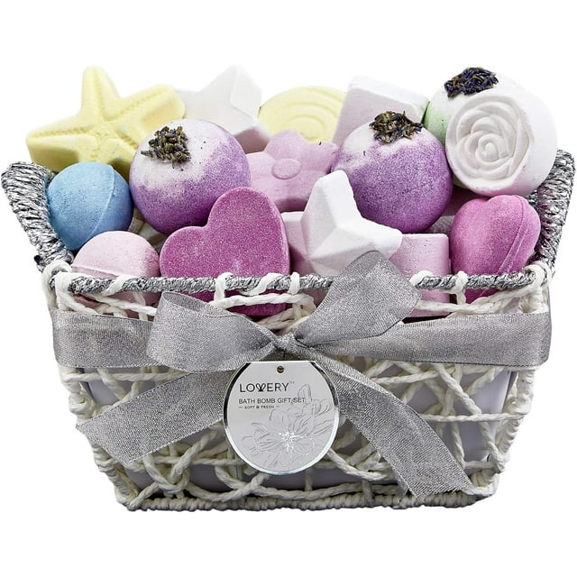 Christmas Gifts, Bath Bombs Gift Set for Women, 17 Large Bath Fizzies in Assorted Colors, Shapes & Scents, Bath and Body Spa Set with Shea & Coco Butter Ultra Rich Spa Set in Handmade Weaved Basket