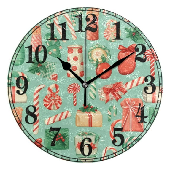 Christmas Gifts Candy 10" Silent Wall Clock Non-Ticking Battery Clocks