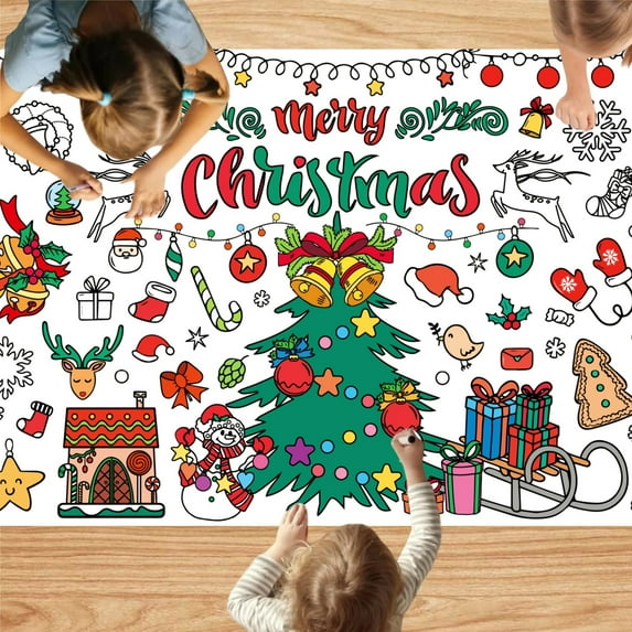 Christmas Gifts Christmas Tree Coloring Poster 30x72 Inch Christmas Drawing Paper Children Coloring Tablecloth Home Classroom Party Supplies Poster Tablecloth