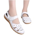thumbnail image 1 of Christmas Gifts Clearance! SHENGXINY Hollow Leather Breathable Soft Flat Sandals Summer Women Shoes Woman Casual Solid Buckle Strap Ladies Sandals, 1 of 5