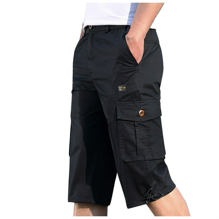 Christmas Gifts Clearance! SHENGXINY Men's Casual Long Length Cargo Shorts  Multi Pocket Cotton Hot Breeches Capri Pants Tactical Military Shorts  Cropped Trousers 6XL 