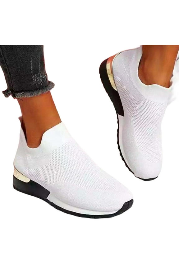 SHENGXINY New Spring Knitting Socks Shoes Women 2022 Mesh Breathable Sneakerss Slip on Flat Casual Loafers Ladies Vulcanized Shoes