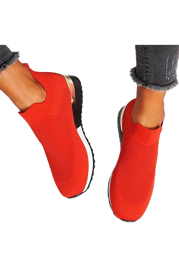 Christmas Gifts Clearance! SHENGXINY New Spring Knitting Socks Shoes Women 2022 Mesh Breathable Sneakerss Slip on Flat Casual Loafers Ladies Vulcanized Shoes