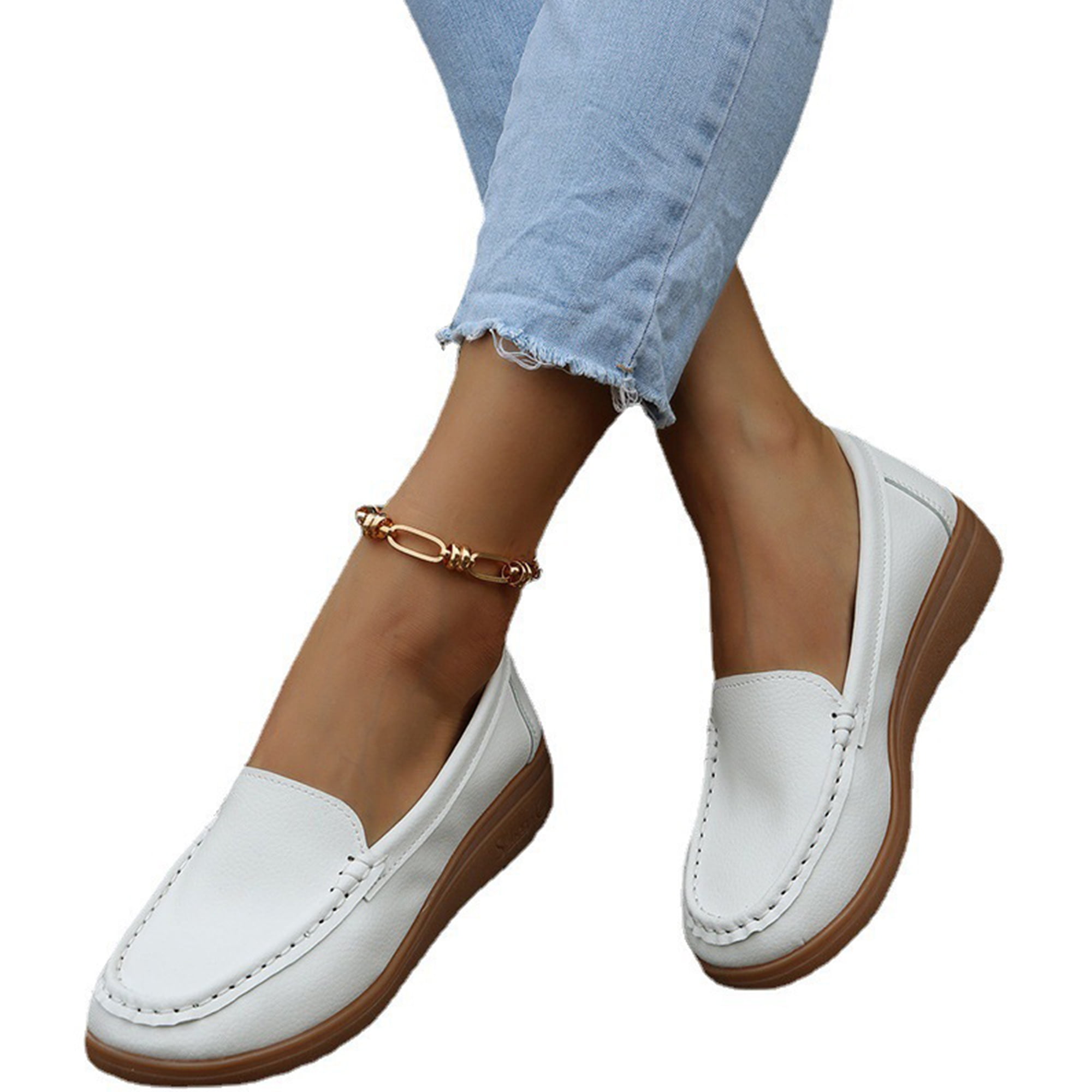 Women Casual Pure Color Genuine Leather Flat Shoes